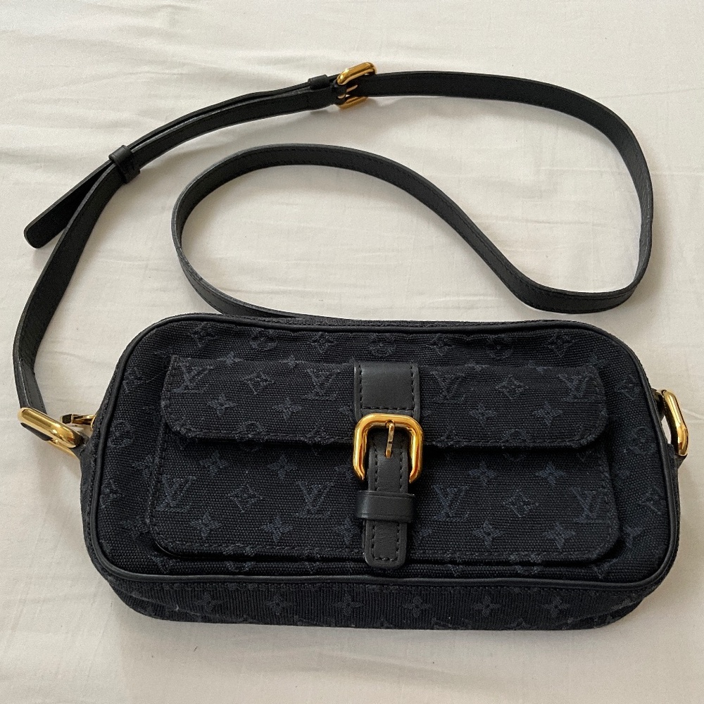 LOUIS VUITTON Vintage Juliette Mini Lin Monogram Canvas Crossbody Navy Blue